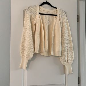 NWOT Alba Cotton Blend Pearl Button Front Cardigan in Ivory - XS